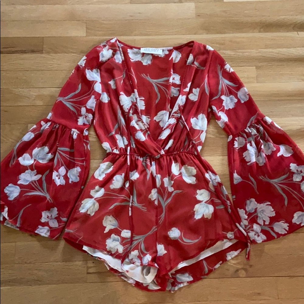 Coral Floral Print Romper